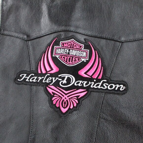 Womens Leather Motorcycle Vest Size Medium Black Pink Biker Club Patches - Picture 2 of 10